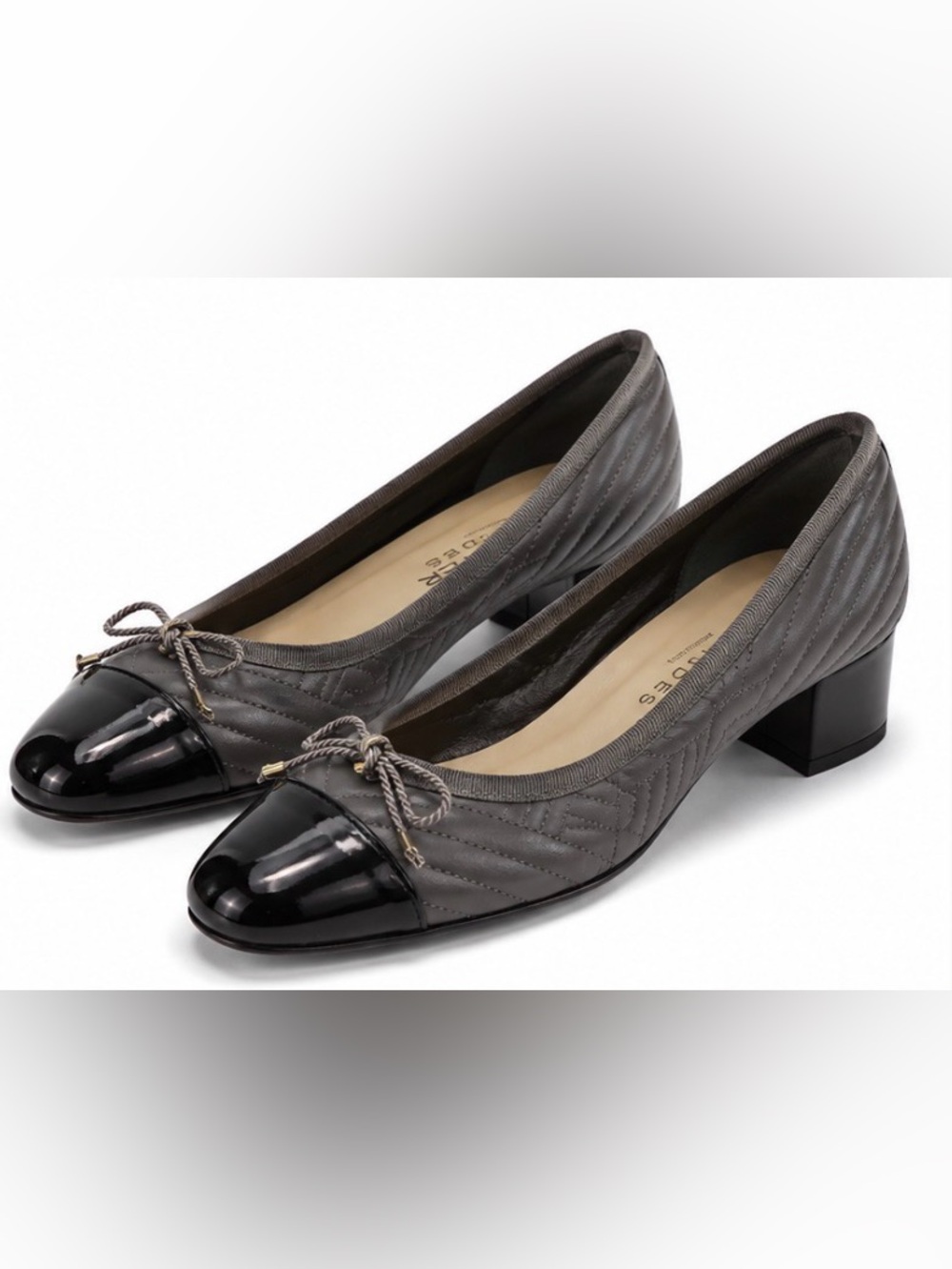 [Paul Mayer Attitudes] "Nuba" Gray Quilted Leather Block Heel Pumps Sz 7.5